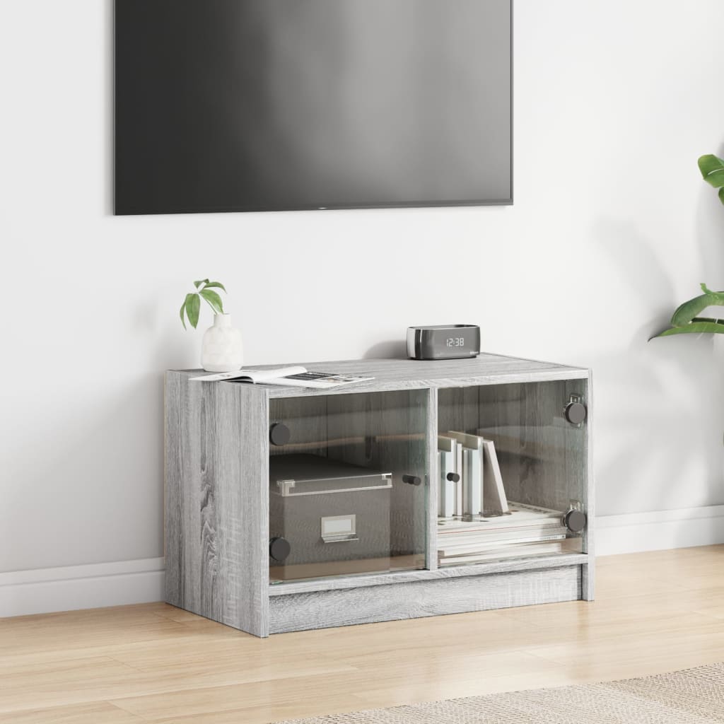 Mobile Porta TV con Ante in Vetro Grigio Sonoma 68x37x42 cm - homemem39