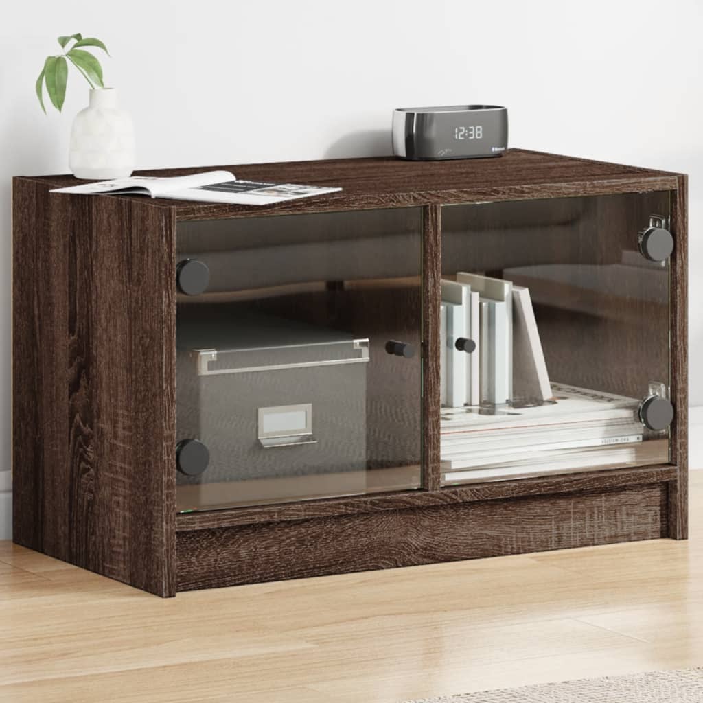 Mobile Porta TV con Ante in Vetro Rovere Marrone 68x37x42 cm - homemem39