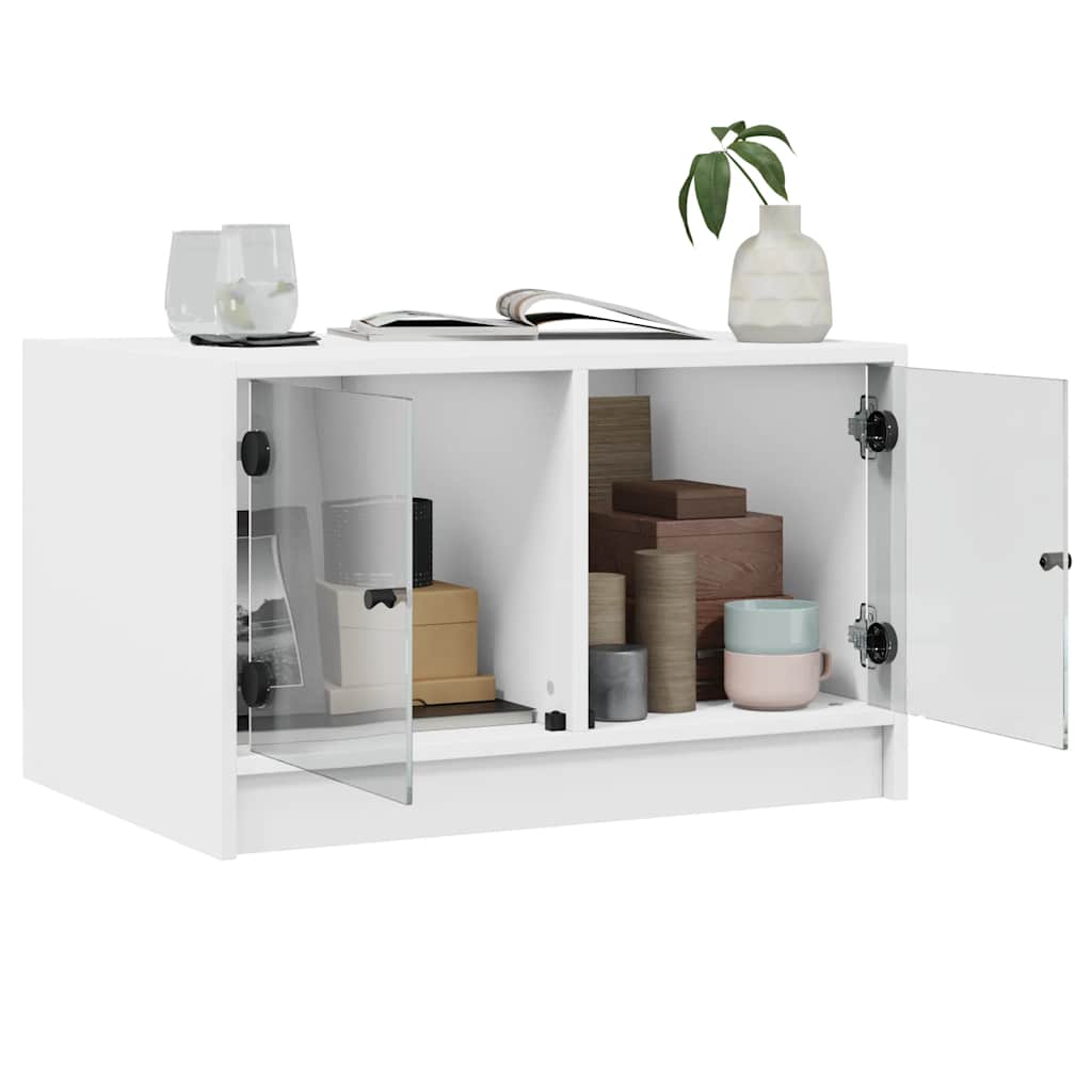 Tavolino da Salotto con Ante in Vetro Bianco 68x50x42 cm | homemem39