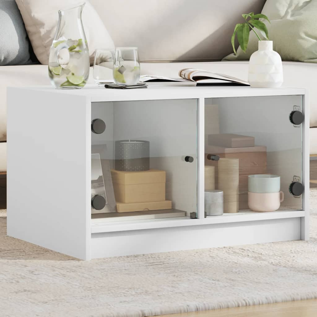 Tavolino da Salotto con Ante in Vetro Bianco 68x50x42 cm | homemem39