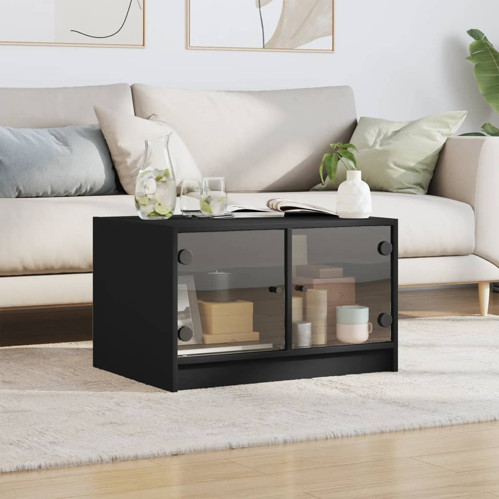 Tavolino da Salotto con Ante in Vetro Nero 68x50x42 cm | homemem39