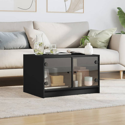 Tavolino da Salotto con Ante in Vetro Nero 68x50x42 cm | homemem39