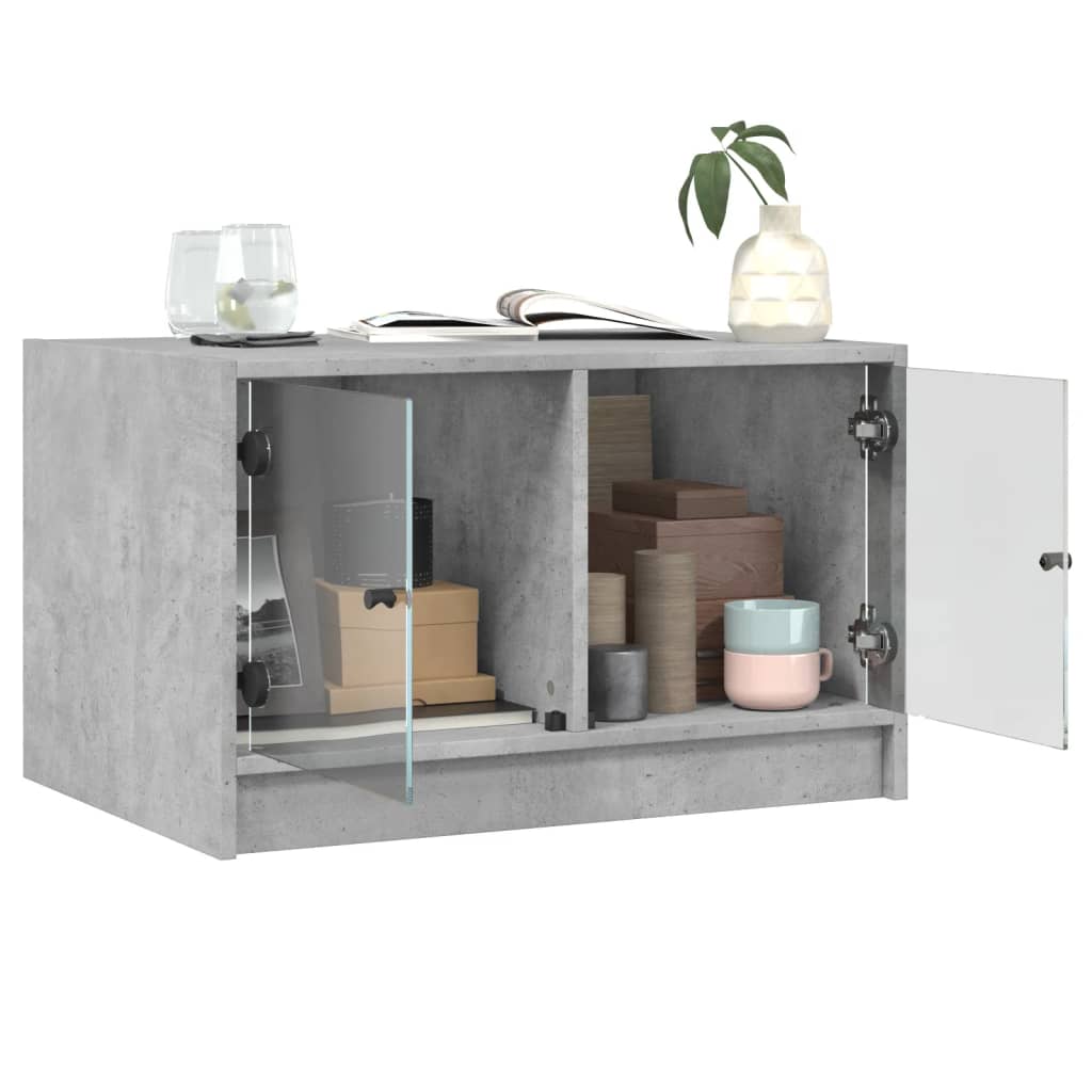 Tavolino da Salotto con Ante in Vetro Grigio Cemento 68x50x42cm | homemem39