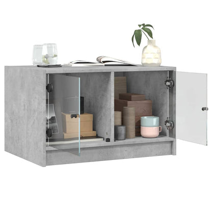 Tavolino da Salotto con Ante in Vetro Grigio Cemento 68x50x42cm | homemem39