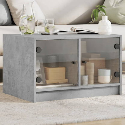 Tavolino da Salotto con Ante in Vetro Grigio Cemento 68x50x42cm | homemem39