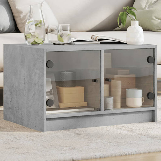 Tavolino da Salotto con Ante in Vetro Grigio Cemento 68x50x42cm | homemem39
