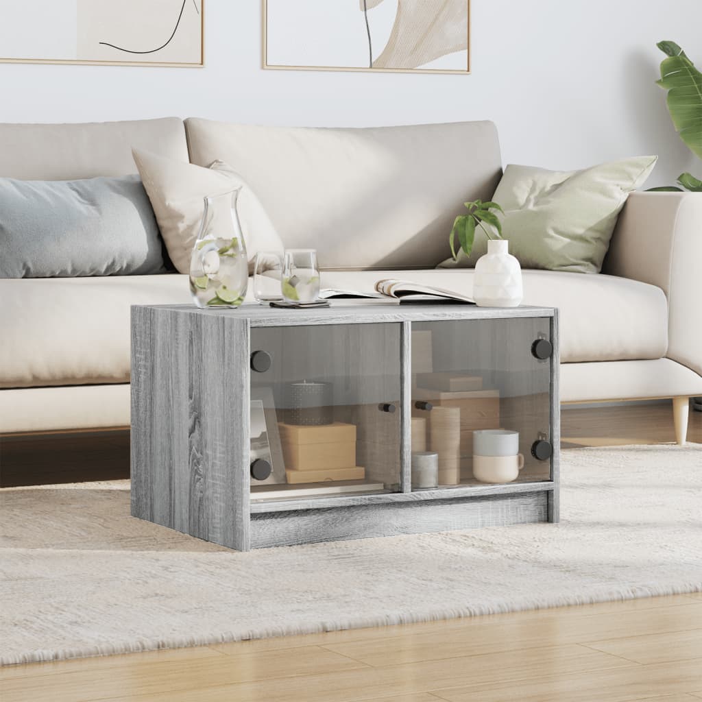 Tavolino da Salotto con Ante in Vetro Grigio Sonoma 68x50x42 cm | homemem39