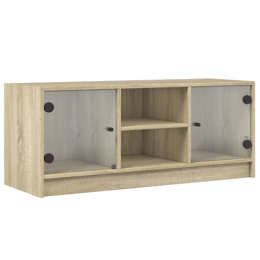 Mobile Porta TV con Ante in Vetro Rovere Sonoma 102x37x42 cm - homemem39