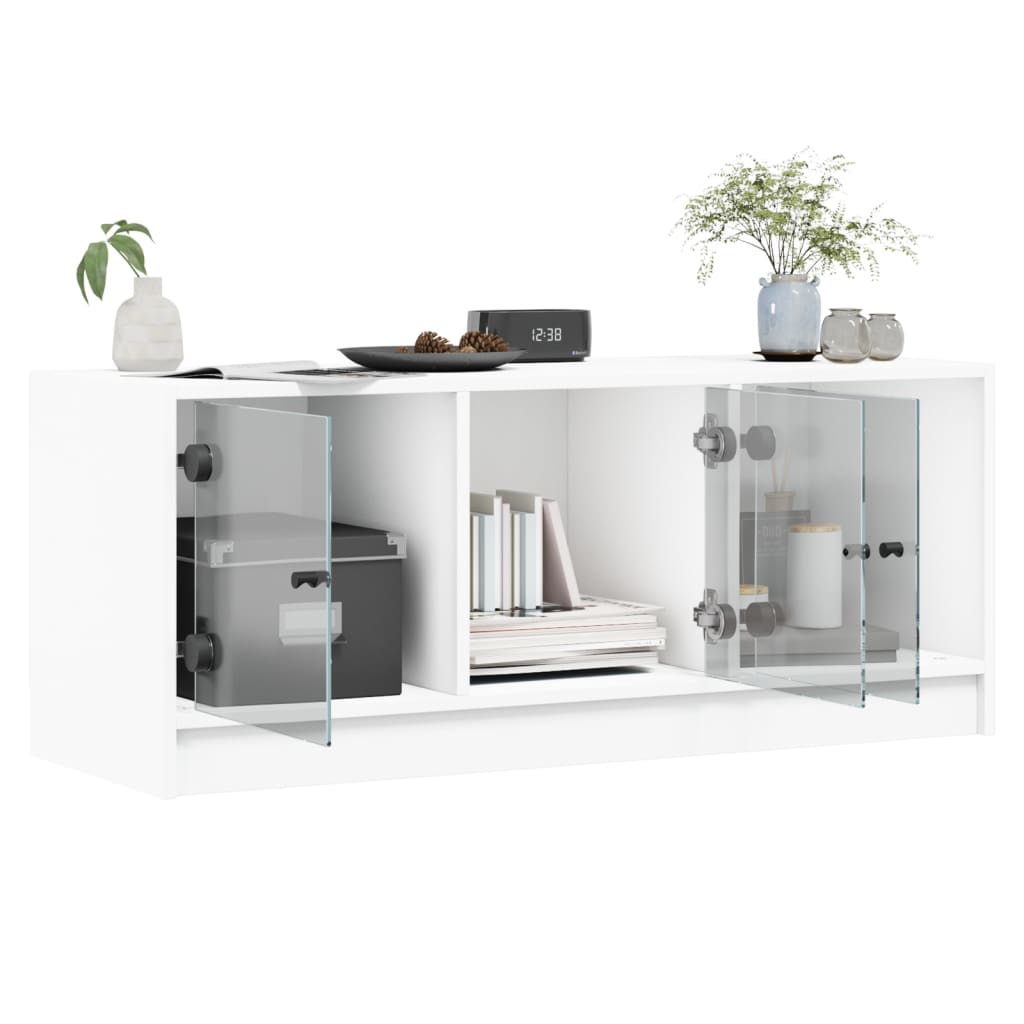 Mobile Porta TV con Ante in Vetro Bianco 102x37x42 cm - homemem39