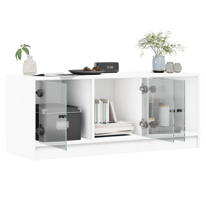 Mobile Porta TV con Ante in Vetro Bianco 102x37x42 cm - homemem39