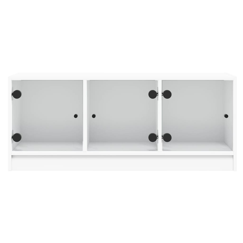Mobile Porta TV con Ante in Vetro Bianco 102x37x42 cm - homemem39
