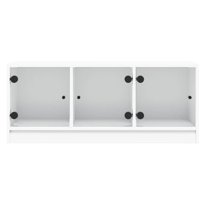 Mobile Porta TV con Ante in Vetro Bianco 102x37x42 cm - homemem39