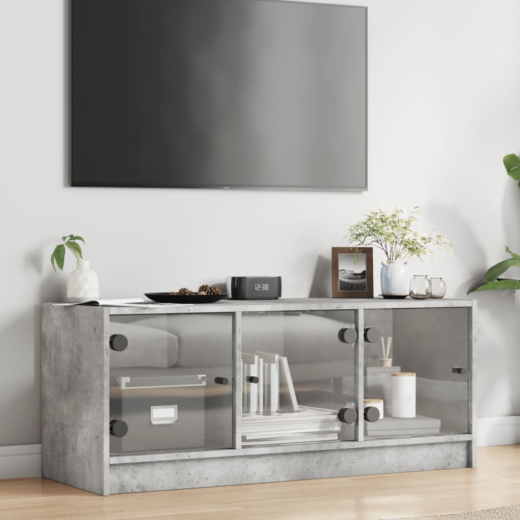 Mobile Porta TV con Ante in Vetro Grigio Cemento 102x37x42 cm - homemem39