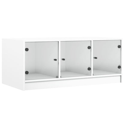 Tavolino da Salotto con Ante in Vetro Bianco 102x50x42 cm | homemem39
