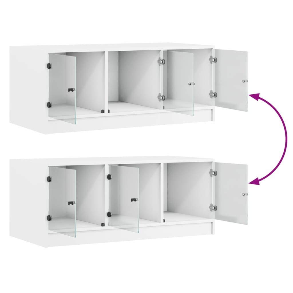 Tavolino da Salotto con Ante in Vetro Bianco 102x50x42 cm | homemem39
