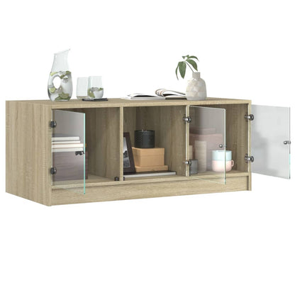 Tavolino da Salotto con Ante in Vetro Rovere Sonoma 102x50x42cm | homemem39