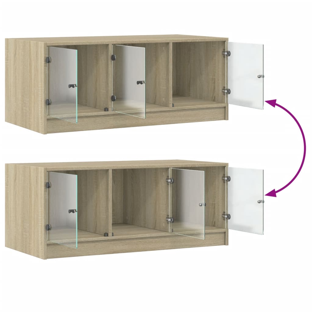 Tavolino da Salotto con Ante in Vetro Rovere Sonoma 102x50x42cm | homemem39