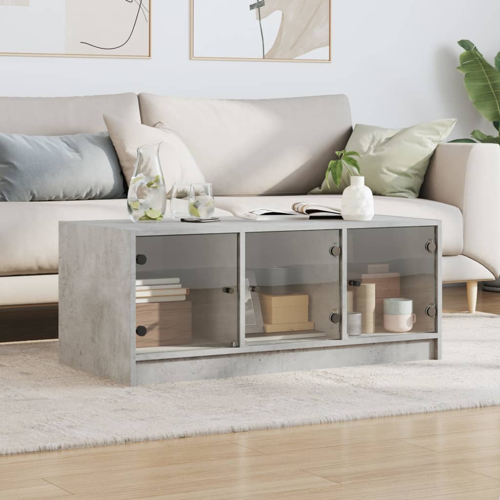 Tavolino Salotto con Ante in Vetro Grigio Cemento 102x50x42 cm | homemem39