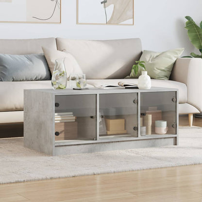 Tavolino Salotto con Ante in Vetro Grigio Cemento 102x50x42 cm | homemem39