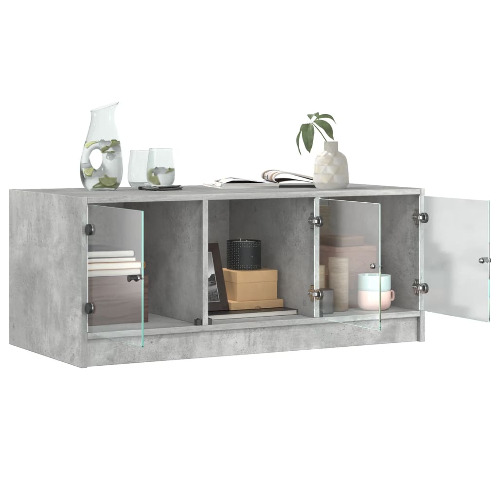 Tavolino Salotto con Ante in Vetro Grigio Cemento 102x50x42 cm | homemem39