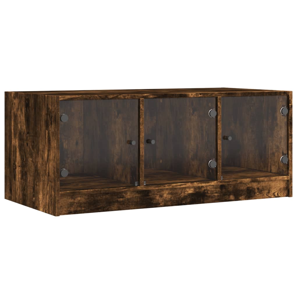 Tavolino da Salotto con Ante in Vetro Rovere Fumo 102x50x42 cm | homemem39