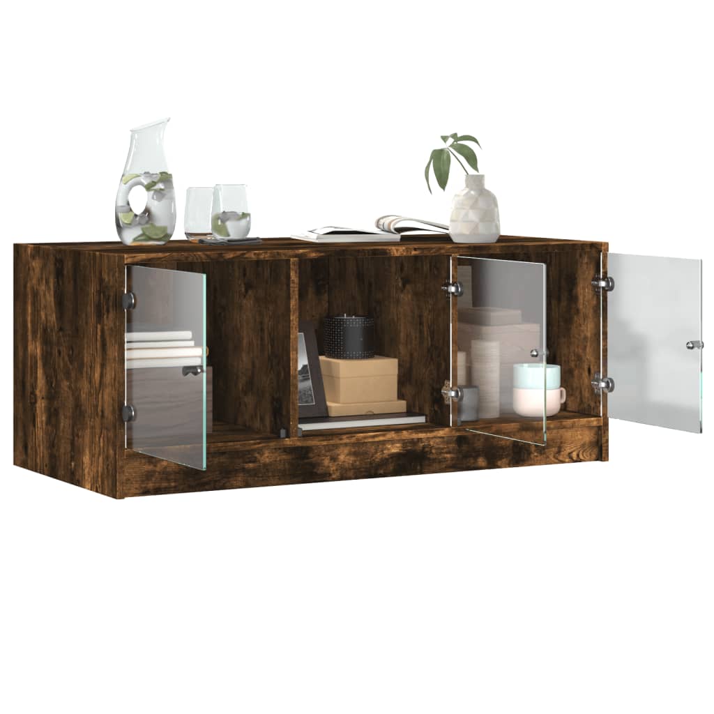 Tavolino da Salotto con Ante in Vetro Rovere Fumo 102x50x42 cm | homemem39