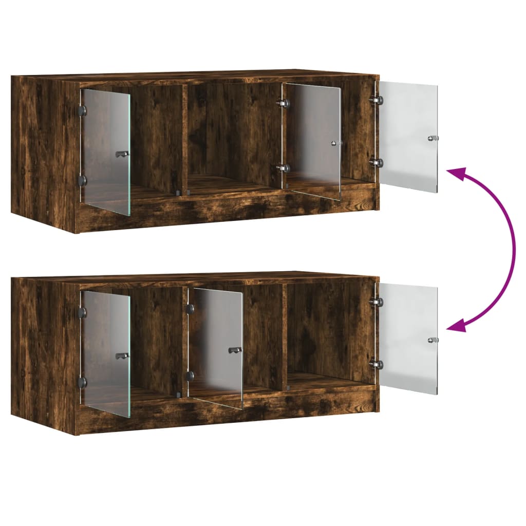 Tavolino da Salotto con Ante in Vetro Rovere Fumo 102x50x42 cm | homemem39