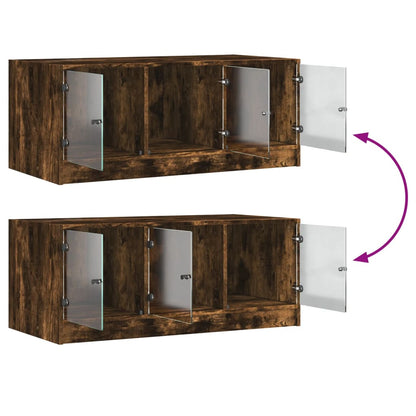 Tavolino da Salotto con Ante in Vetro Rovere Fumo 102x50x42 cm | homemem39