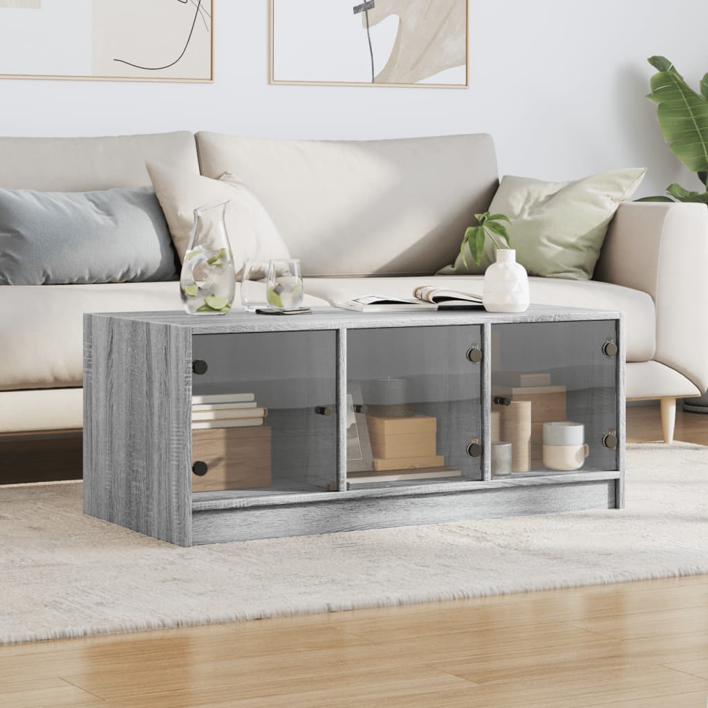 Tavolino da Salotto con Ante in Vetro Grigio Sonoma 102x50x42cm | homemem39