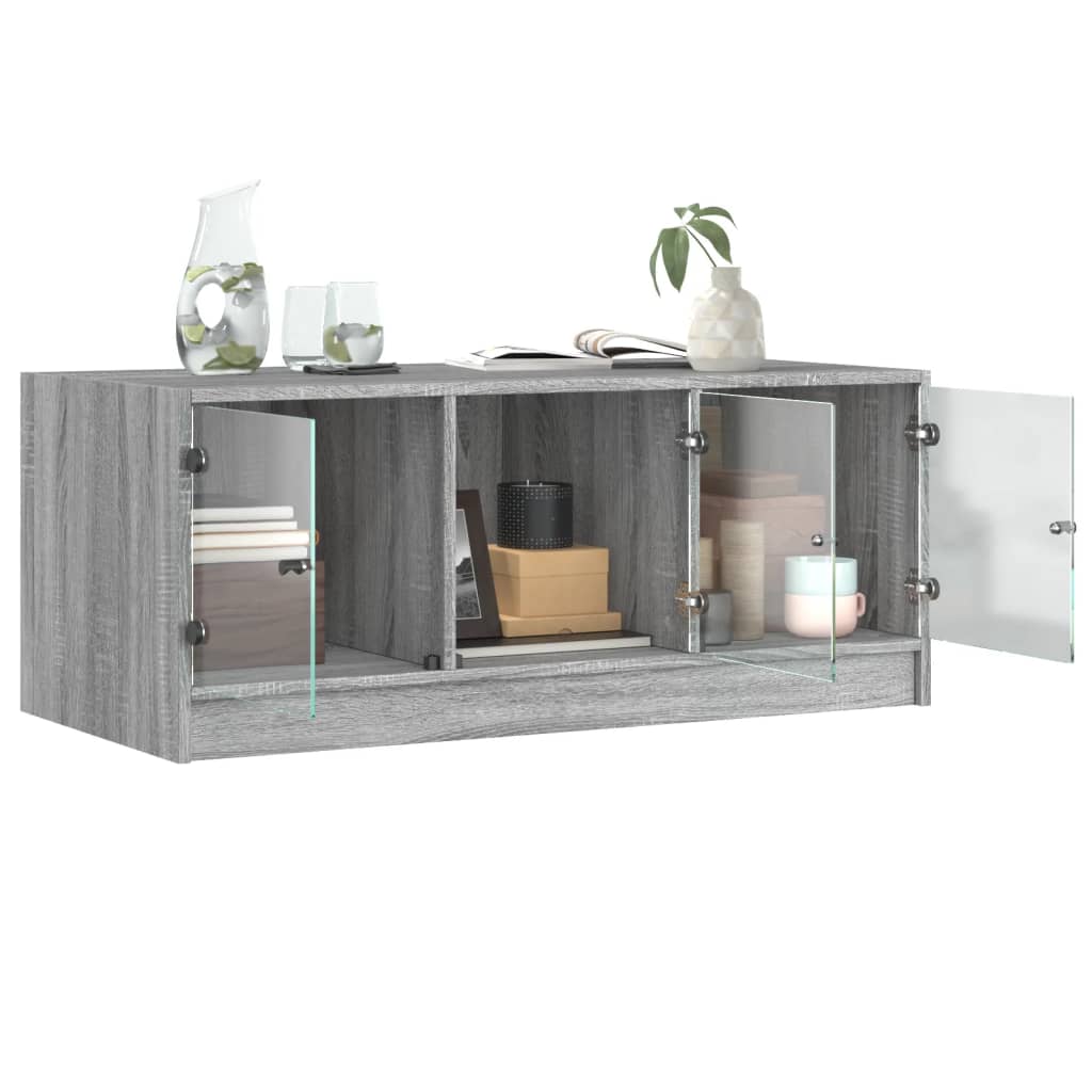 Tavolino da Salotto con Ante in Vetro Grigio Sonoma 102x50x42cm | homemem39