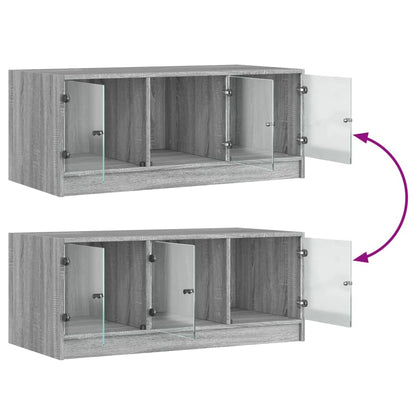 Tavolino da Salotto con Ante in Vetro Grigio Sonoma 102x50x42cm | homemem39