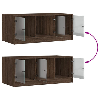 Tavolino Salotto con Ante in Vetro Rovere Marrone 102x50x42 cm | homemem39