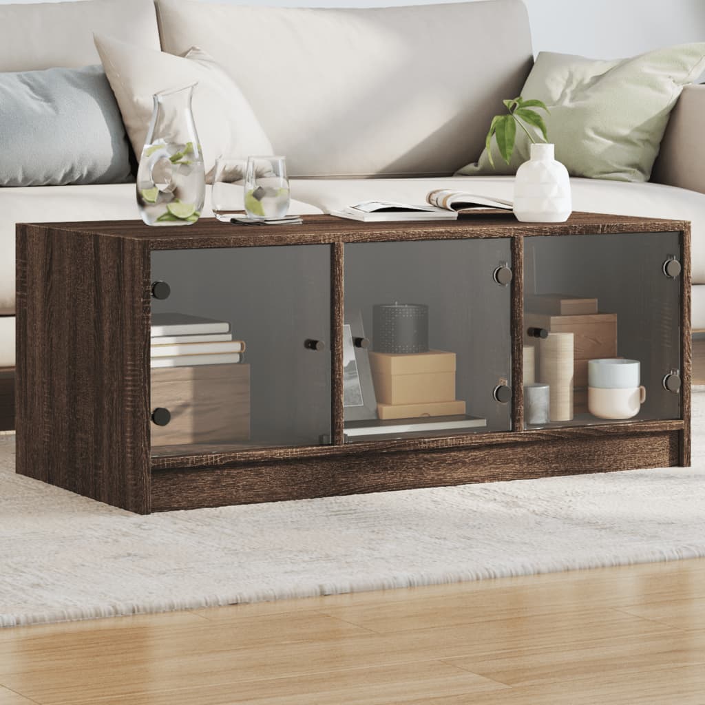 Tavolino Salotto con Ante in Vetro Rovere Marrone 102x50x42 cm | homemem39