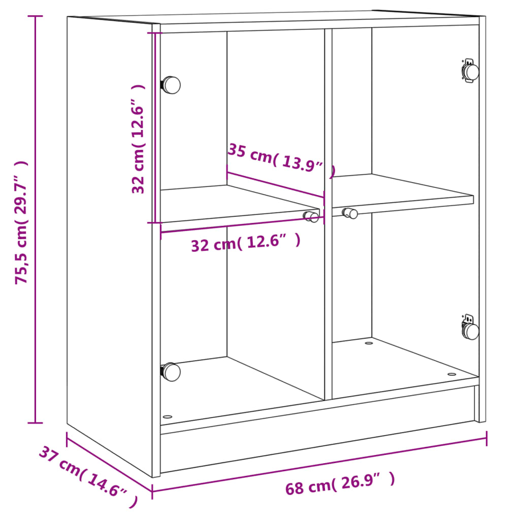 Mobile con Ante in Vetro Grigio Sonoma 68x37x75,5 cm - homemem39