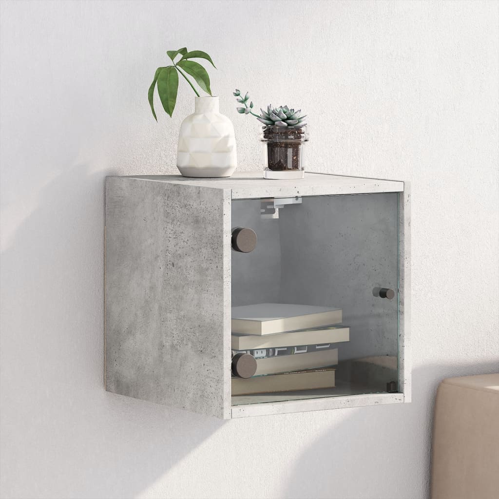 Comodino con Anta in Vetro Grigio Cemento 35x37x35 cm - homemem39