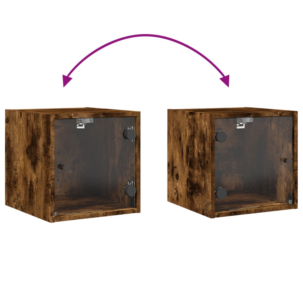 Comodino con Anta in Vetro Rovere Fumo 35x37x35 cm - homemem39