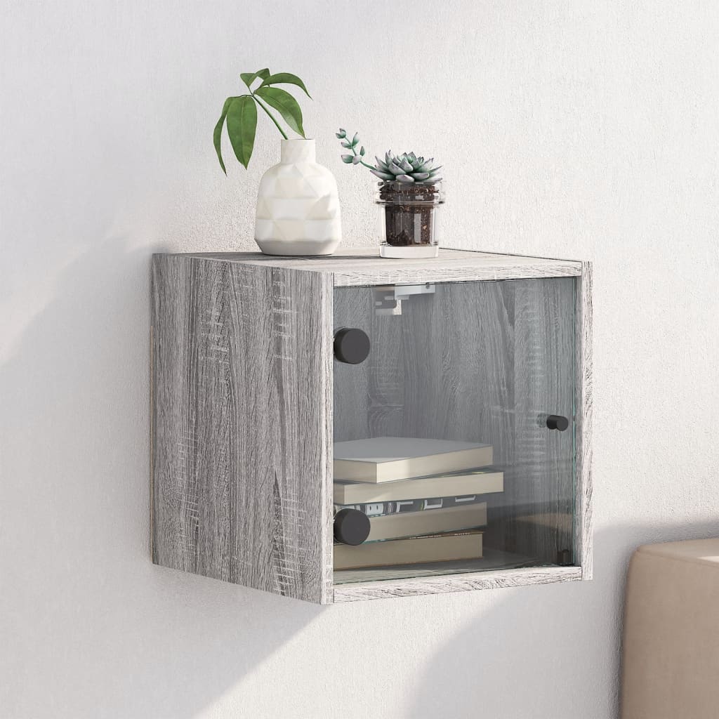 Comodino con Anta in Vetro Grigio Sonoma 35x37x35 cm - homemem39