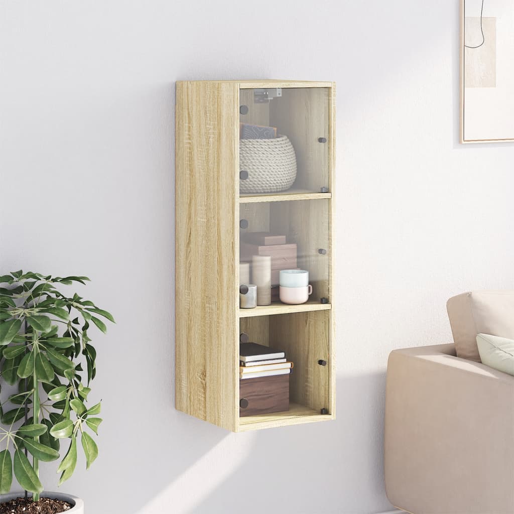 Mobile a Muro con Ante in Vetro Rovere Sonoma 35x37x100 cm | homemem39