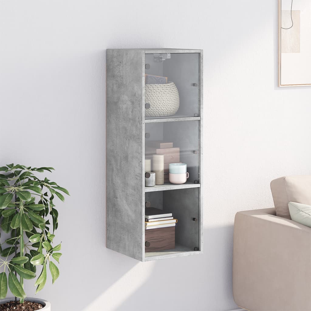 Mobile a Muro con Ante in Vetro Grigio Cemento 35x37x100 cm | homemem39