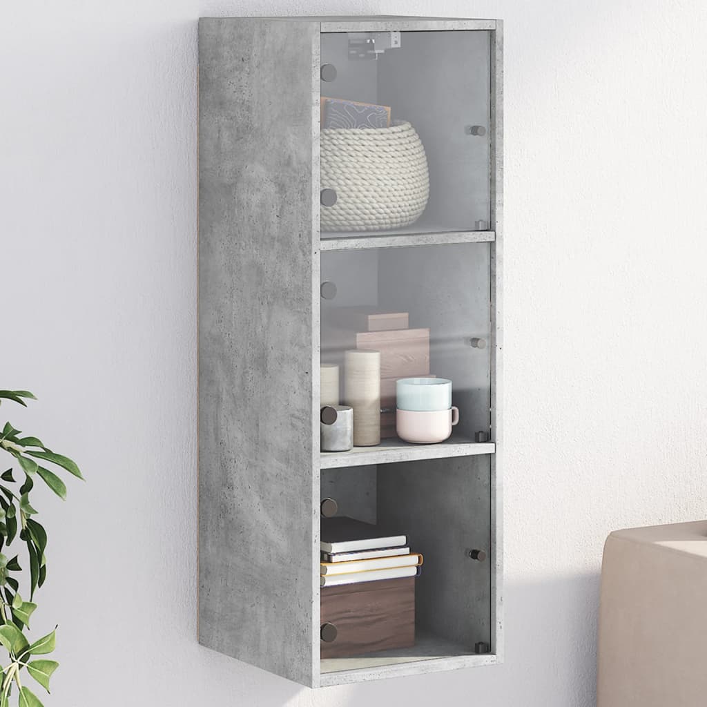Mobile a Muro con Ante in Vetro Grigio Cemento 35x37x100 cm | homemem39