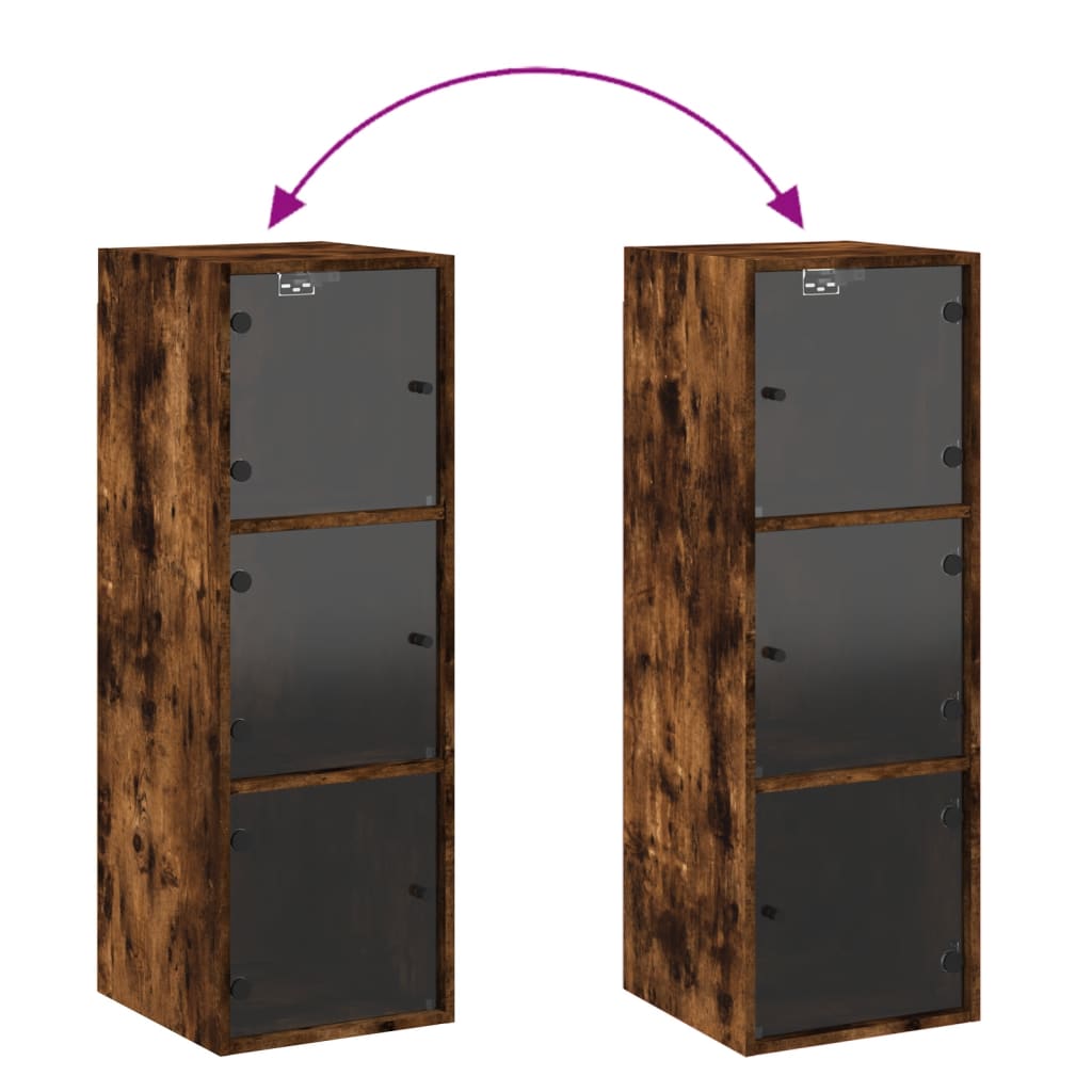 Mobile a Muro con Ante in Vetro Rovere Fumo 35x37x100 cm | homemem39