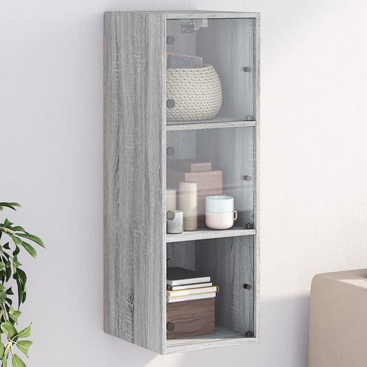 Mobile a Muro con Ante in Vetro Grigio Sonoma 35x37x100 cm | homemem39