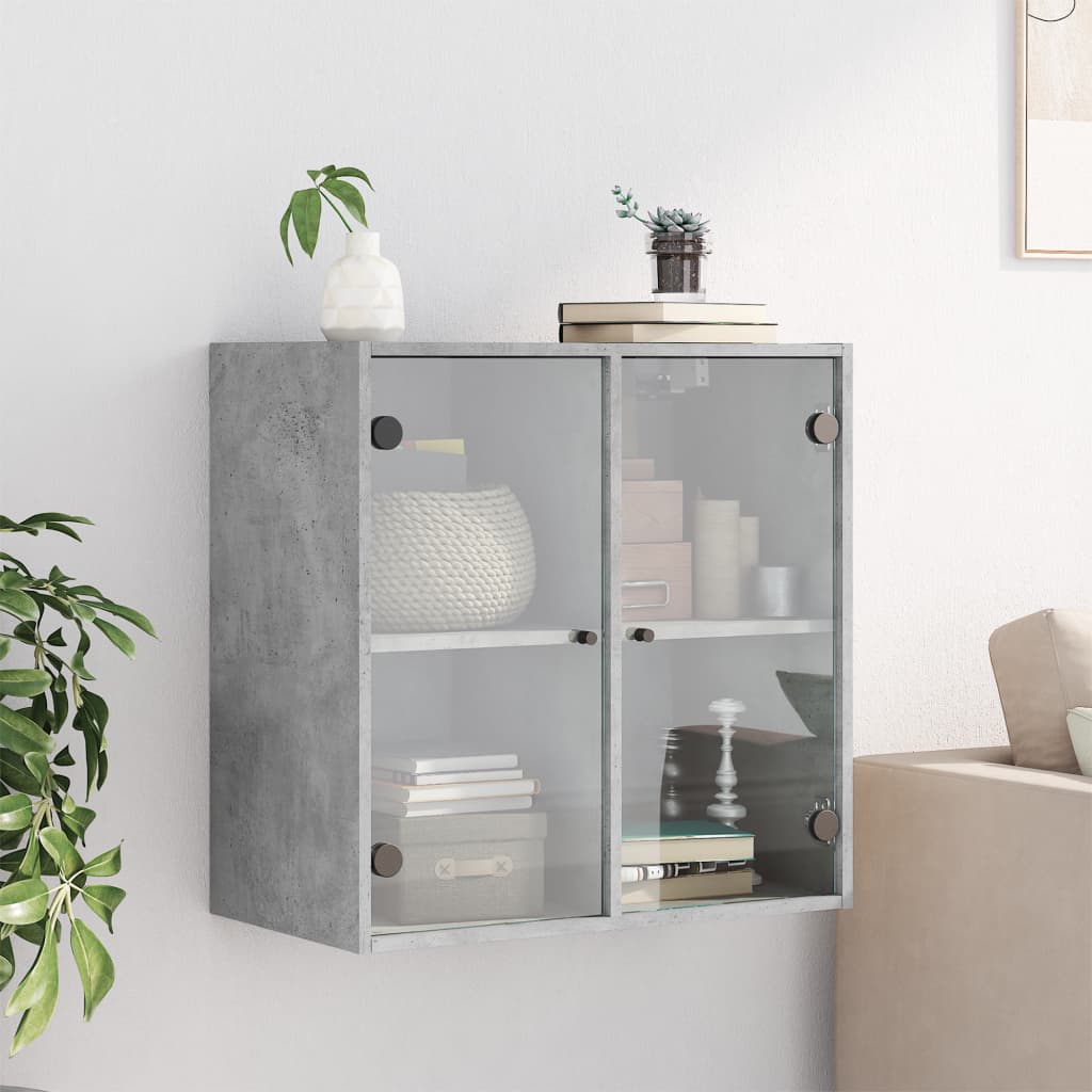 Mobile a Muro con Ante in Vetro Grigio Cemento 68x37x68,5 cm | homemem39
