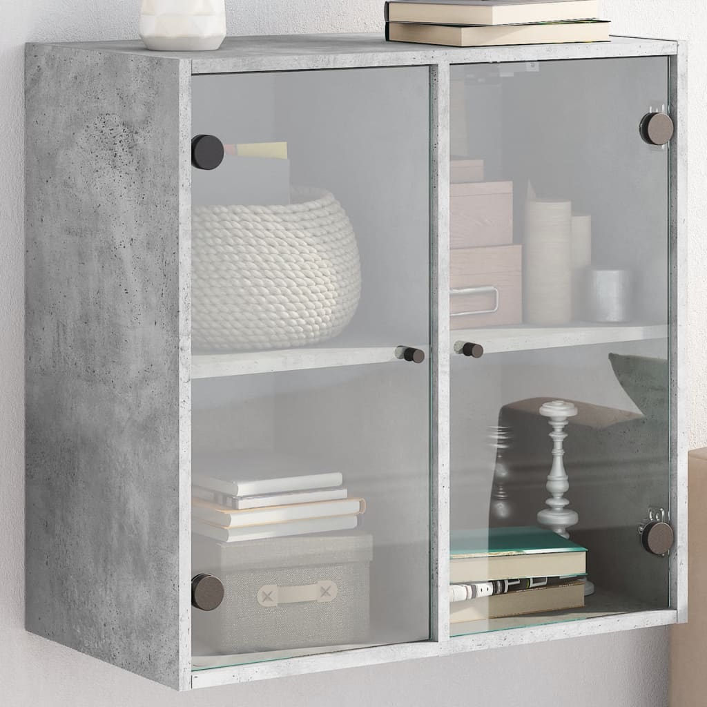 Mobile a Muro con Ante in Vetro Grigio Cemento 68x37x68,5 cm | homemem39