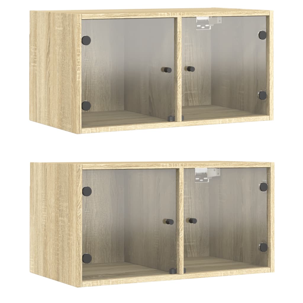 Mobili a Muro con Ante in Vetro 2pz Rovere Sonoma 68,5x37x35 cm | homemem39