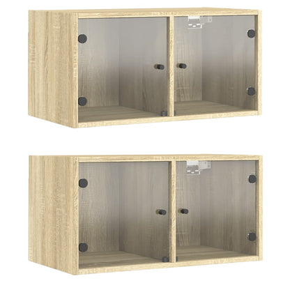 Mobili a Muro con Ante in Vetro 2pz Rovere Sonoma 68,5x37x35 cm | homemem39