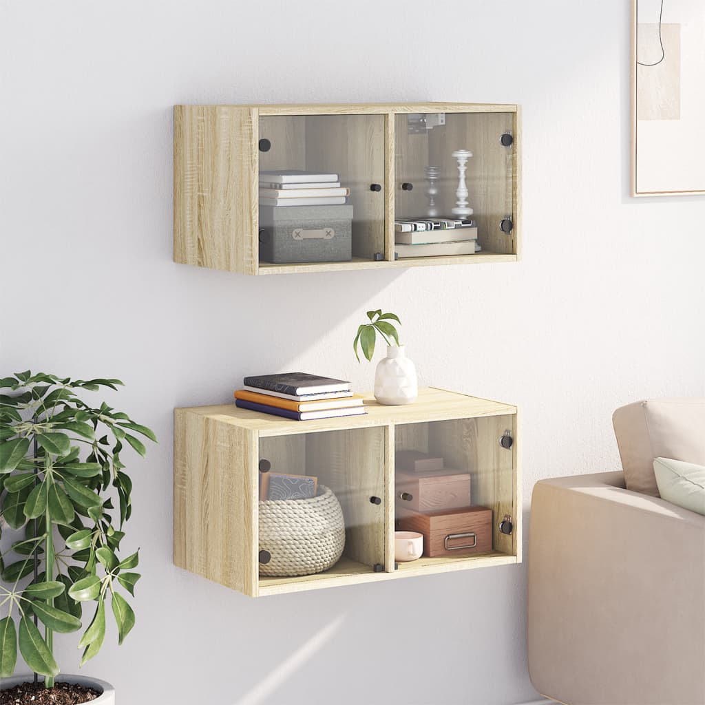 Mobili a Muro con Ante in Vetro 2pz Rovere Sonoma 68,5x37x35 cm | homemem39