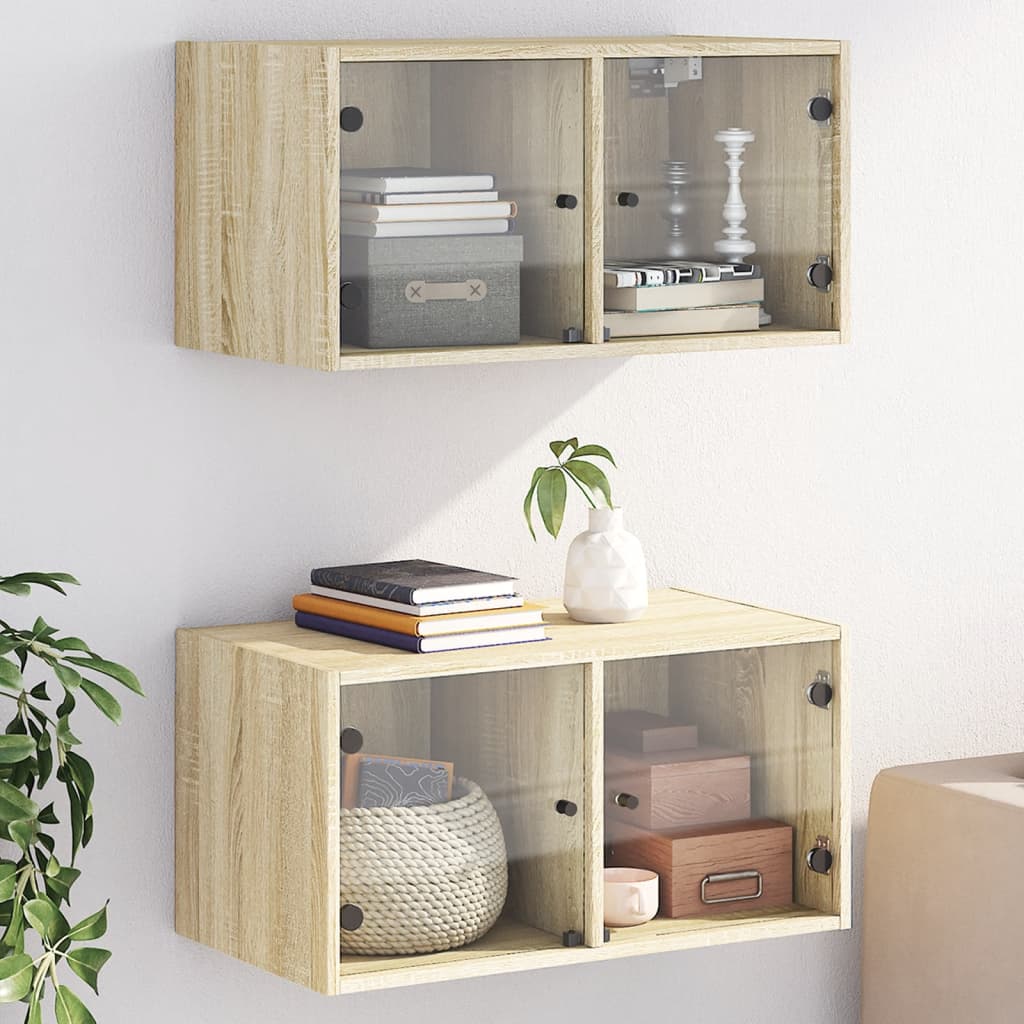 Mobili a Muro con Ante in Vetro 2pz 68,5x37x35 cm