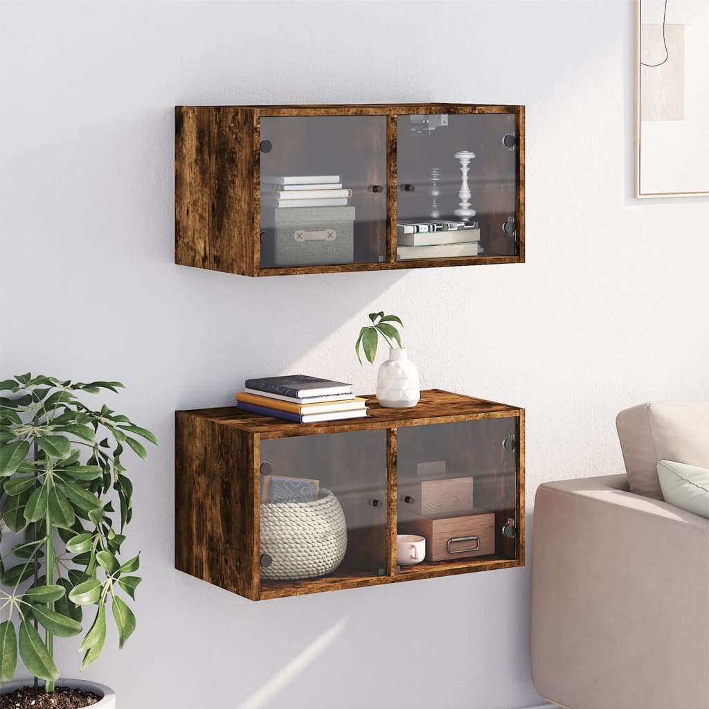 Mobili a Muro con Ante in Vetro 2pz Rovere Fumo 68,5x37x35 cm | homemem39