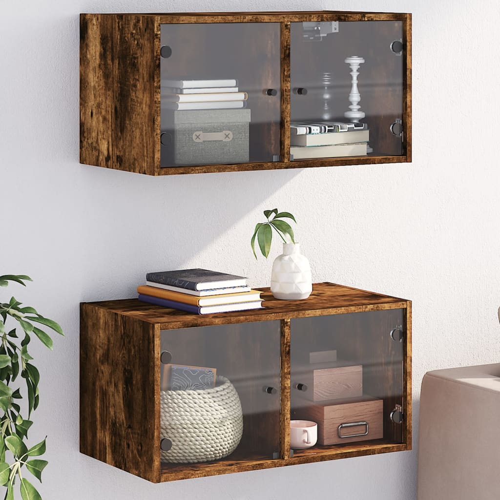 Mobili a Muro con Ante in Vetro 2pz Rovere Fumo 68,5x37x35 cm | homemem39